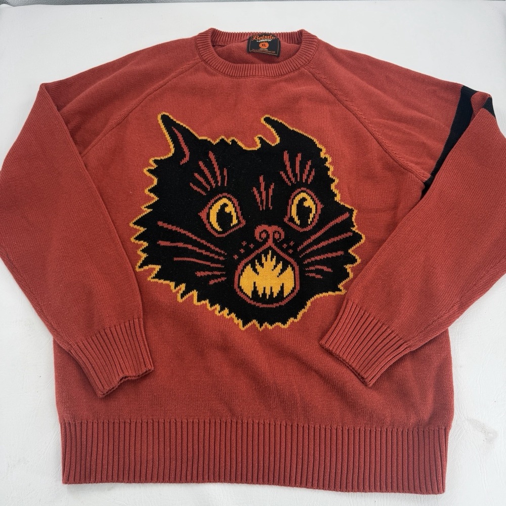 Beistle by Creepy Co Unisex Sweater Black Cat Halloween, Size XL, Orange